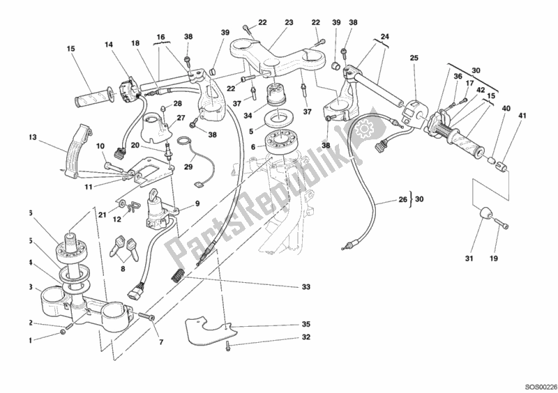 All parts for the Handlebar of the Ducati Sport ST3 USA 1000 2005